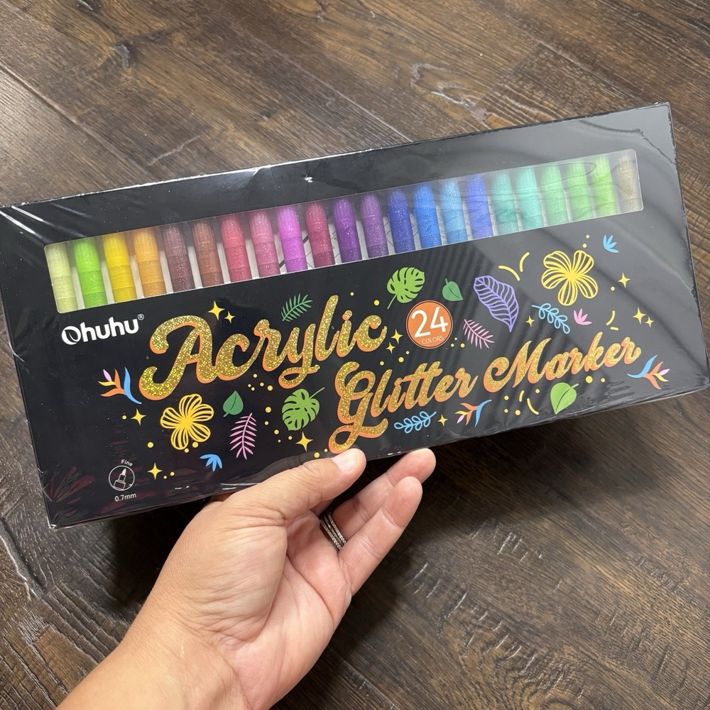 Ohuhu Acrylic Glitter Markers 24 Colors Fine Tip 0.7mm For Painting Coloring